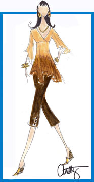 Antthony Sweet Sixteen Anniversary Caribbean Dream Tie Dye Kimono blouse and Antthony button detail cotton stretch twill Capri