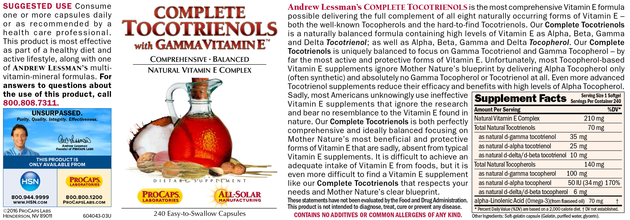 Complete Tocotrienols with Gamma Vitamin E 10065865 HSN