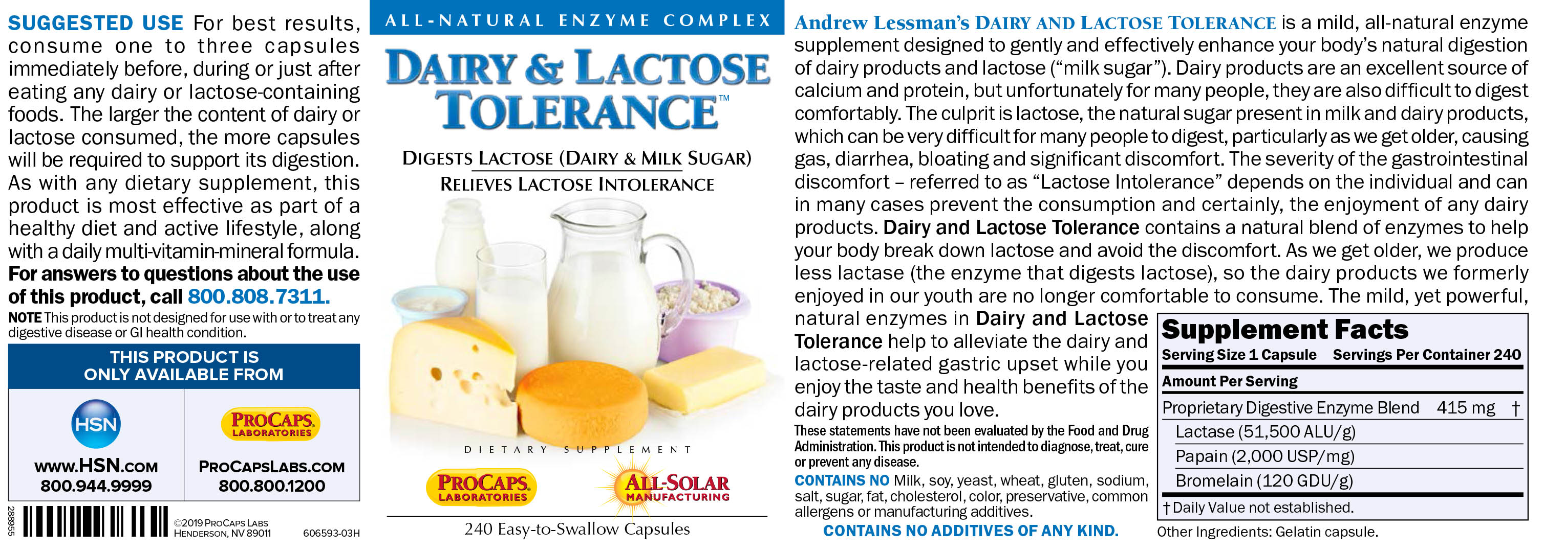 Dairy & Lactose Tolerance 120 Capsules 6905906 HSN
